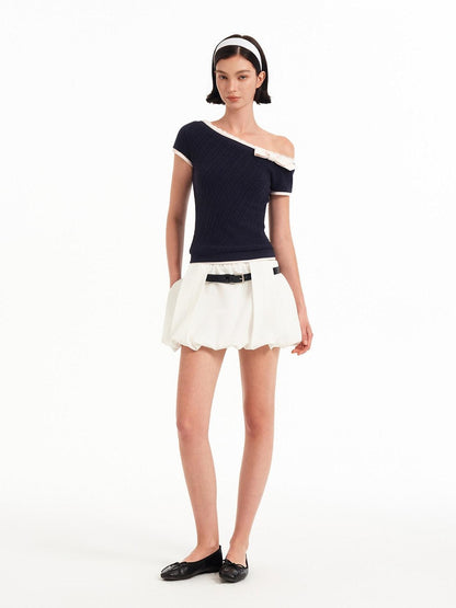 STRIKE A POSE Matte White 3d Bud Gathered Pleat High Waist Aline Women&