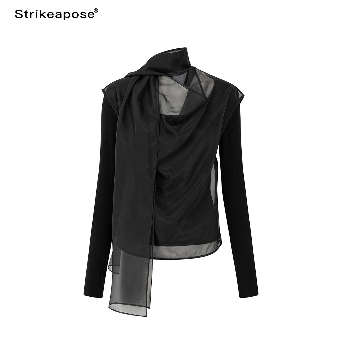 STRIKE_A_POSE_Mesh_Crewneck_Lyocell_Wool_Blend_Loose_Fit_Women&