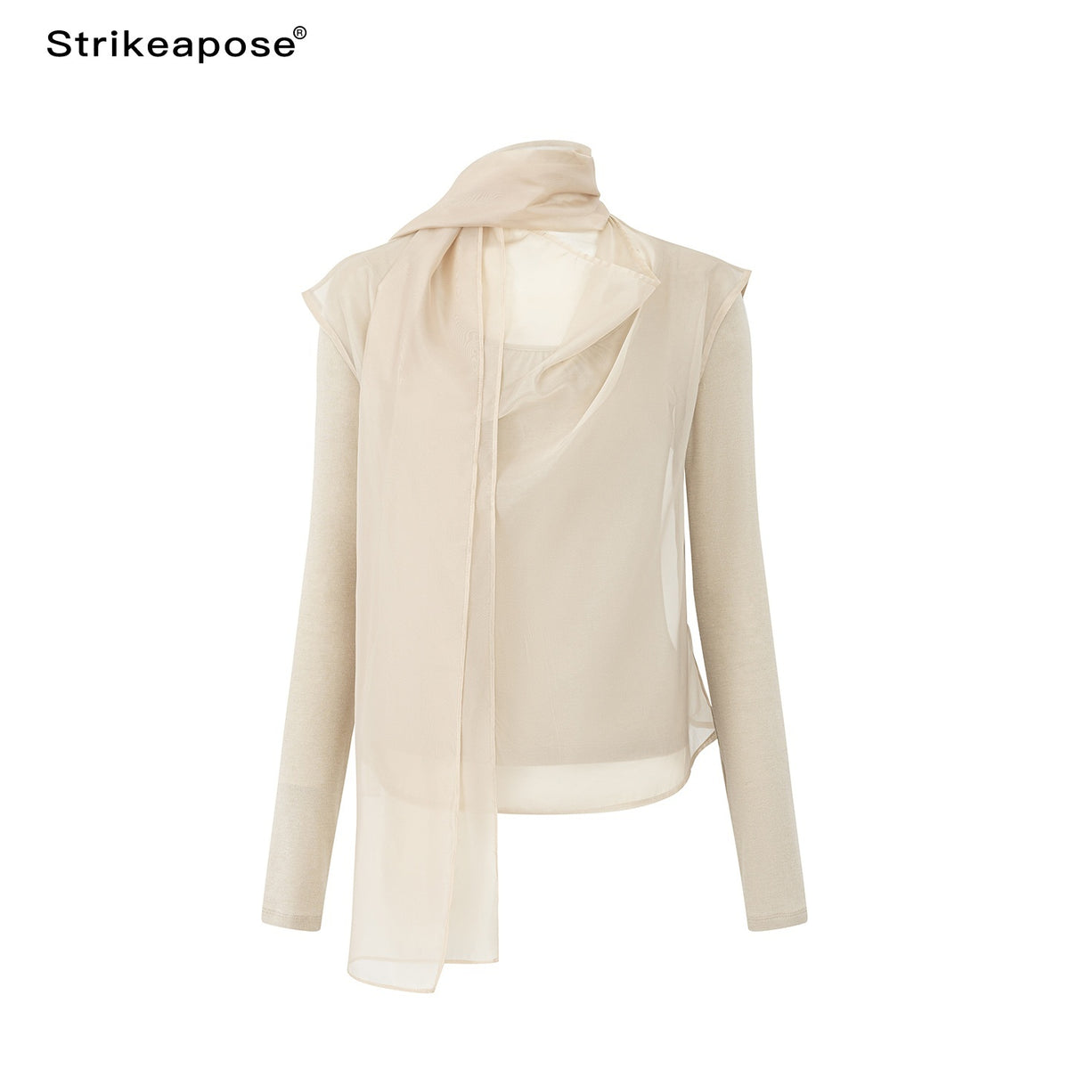 STRIKE_A_POSE_Mesh_Crewneck_Lyocell_Wool_Blend_Loose_Fit_Women&