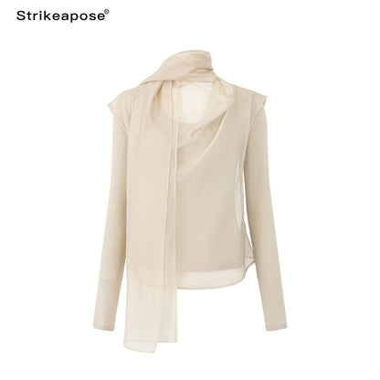 STRIKE_A_POSE_Mesh_Crewneck_Lyocell_Wool_Blend_Loose_Fit_Women&