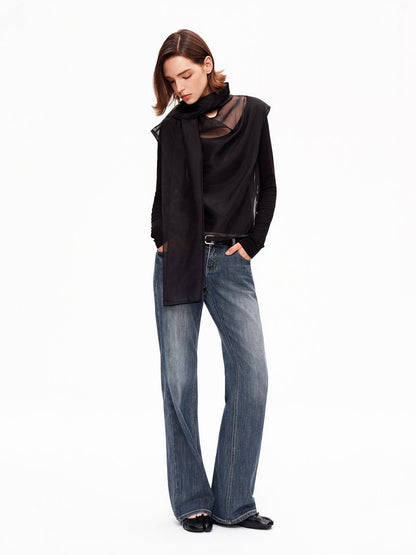 STRIKE A POSE Mesh Crewneck Lyocell Wool Blend Loose Fit Women&