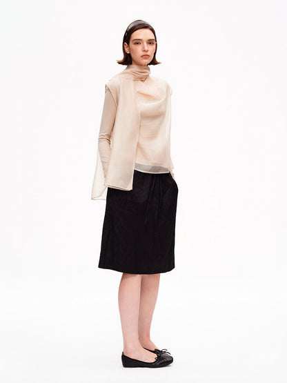 STRIKE A POSE Mesh Crewneck Lyocell Wool Blend Loose Fit Women&