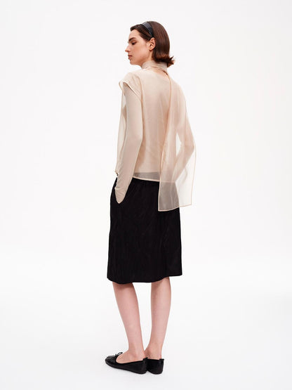 STRIKE A POSE Mesh Crewneck Lyocell Wool Blend Loose Fit Women&