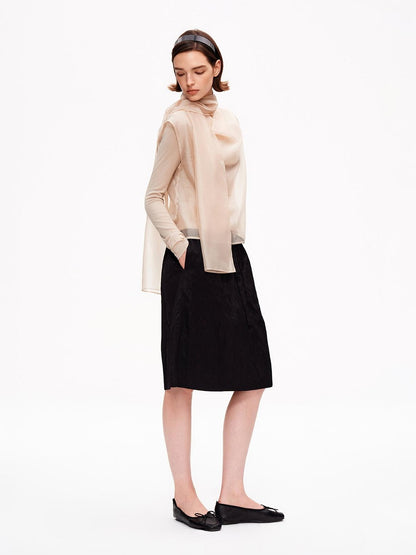 STRIKE A POSE Mesh Crewneck Lyocell Wool Blend Loose Fit Women&