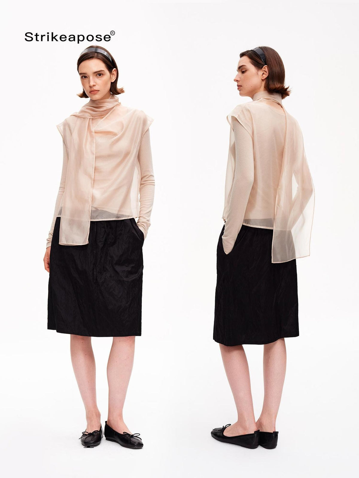 STRIKE A POSE Mesh Crewneck Lyocell Wool Blend Loose Fit Women&