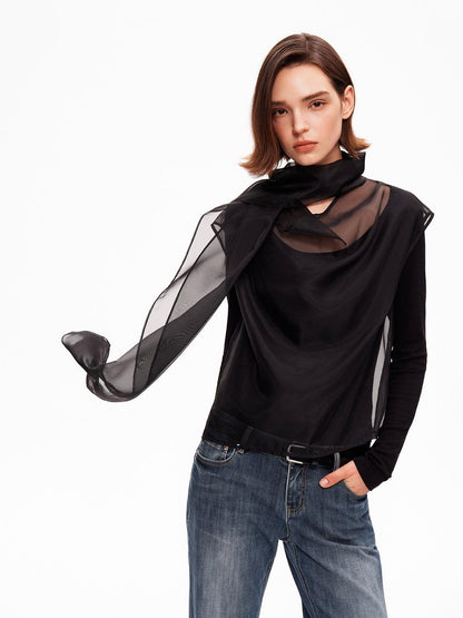 STRIKE A POSE Mesh Crewneck Lyocell Wool Blend Loose Fit Women&
