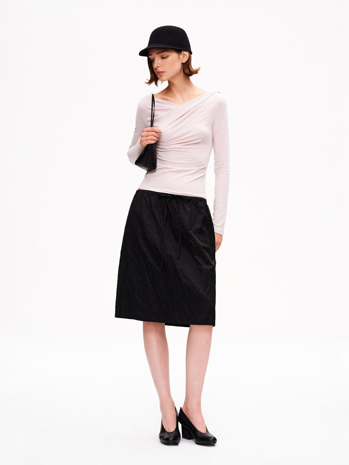 STRIKE A POSE Metallic Textured Pleated Drawstring Women&