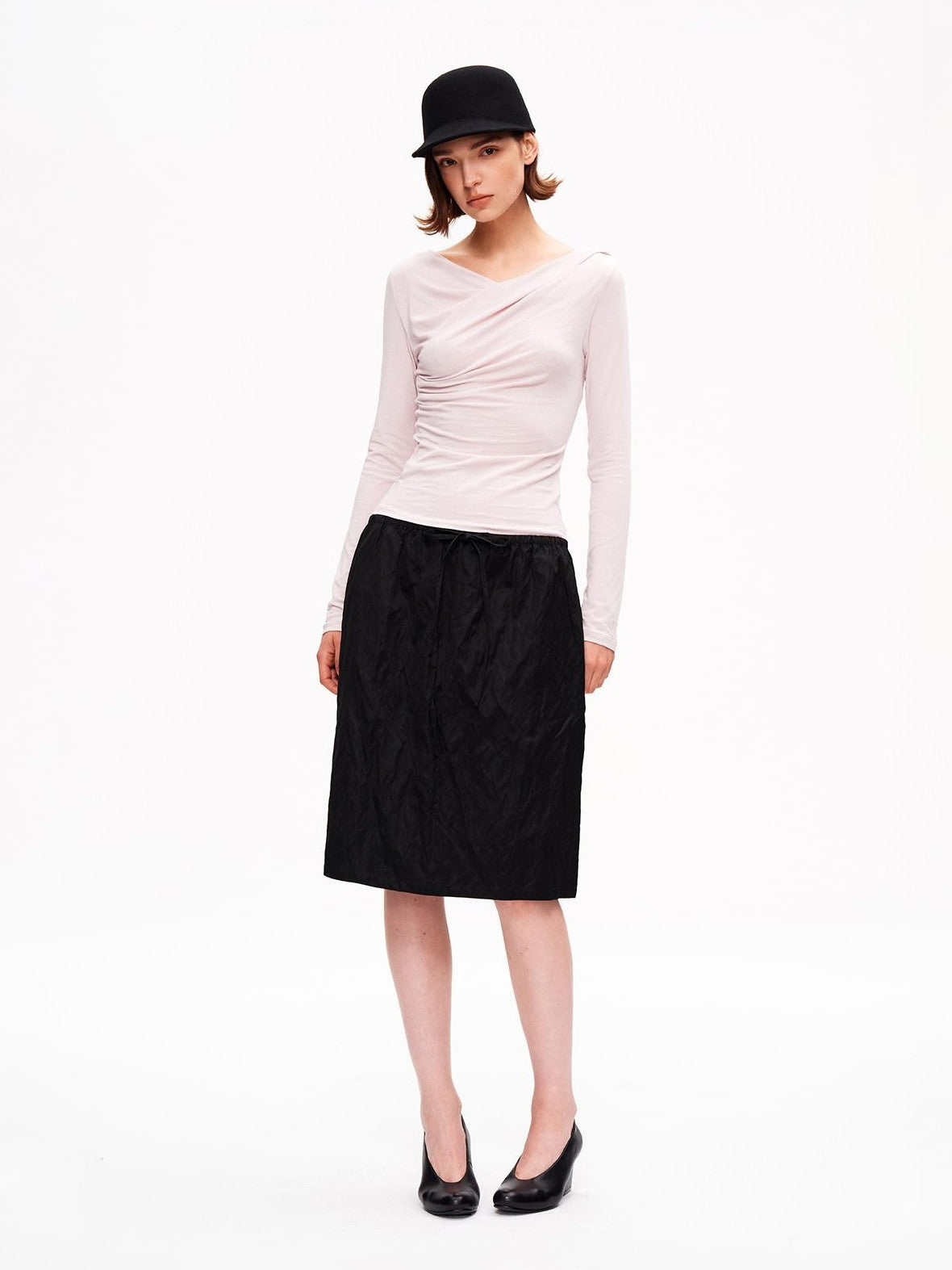 STRIKE A POSE Metallic Textured Pleated Drawstring Women&
