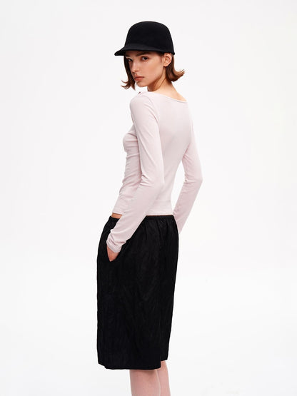 STRIKE A POSE Metallic Textured Pleated Drawstring Women&