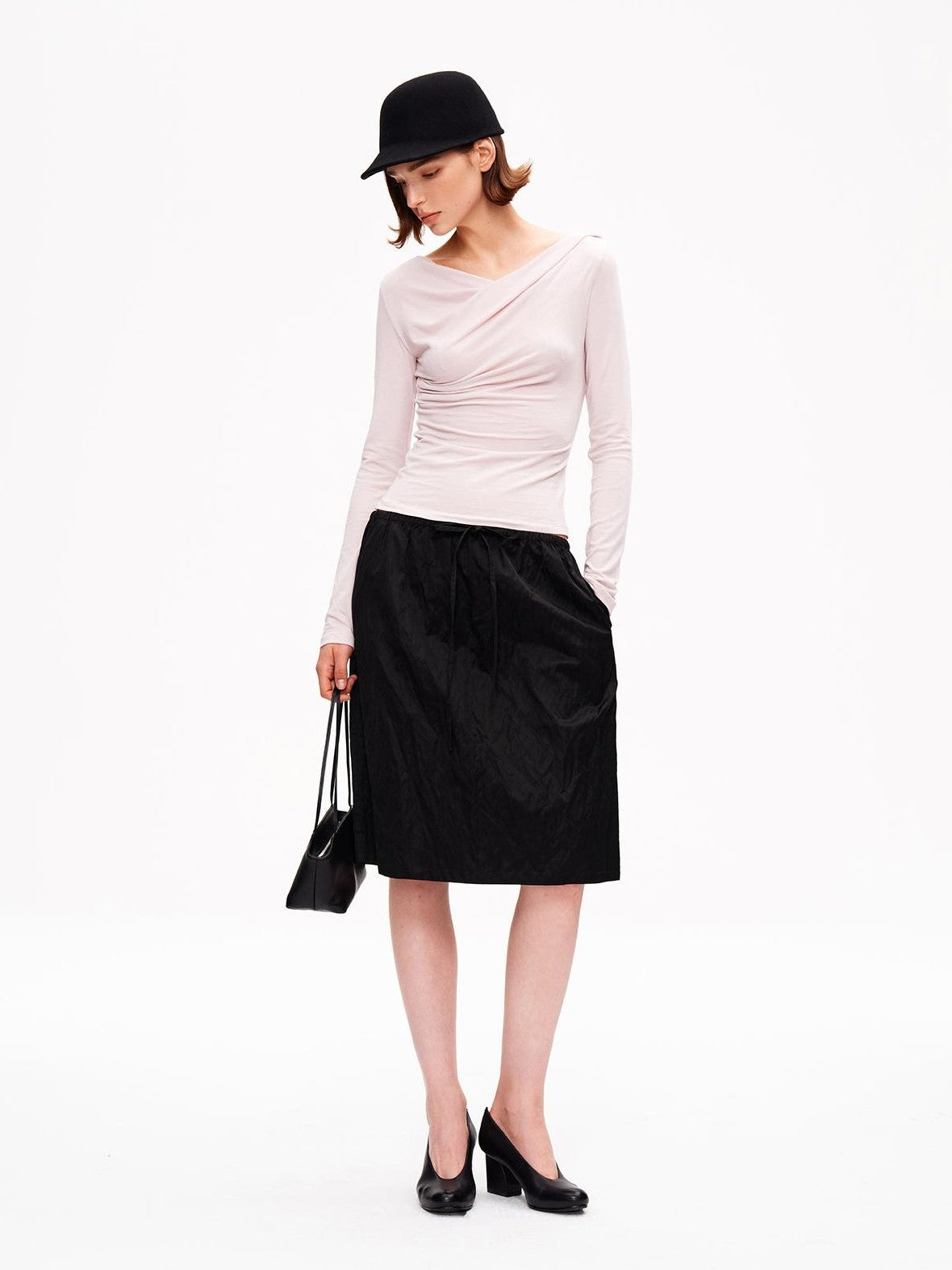 STRIKE A POSE Metallic Textured Pleated Drawstring Women&