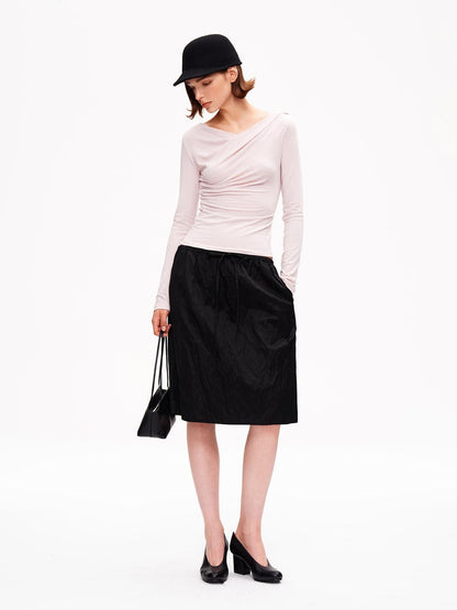 STRIKE A POSE Metallic Textured Pleated Drawstring Women&