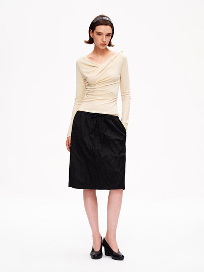 STRIKE A POSE Metallic Textured Pleated Drawstring Women&