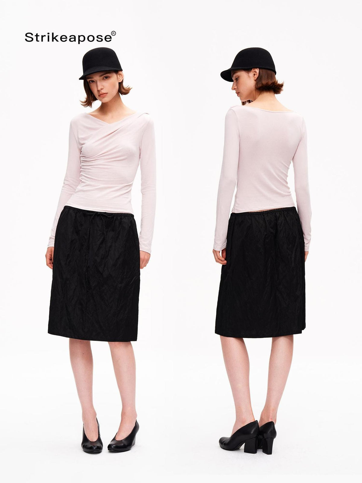 STRIKE A POSE Metallic Textured Pleated Drawstring Women&