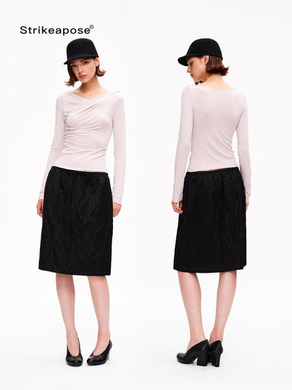 STRIKE A POSE Metallic Textured Pleated Drawstring Women&