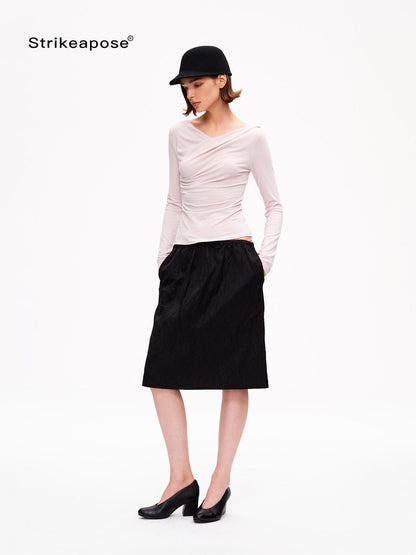 STRIKE A POSE Metallic Textured Pleated Drawstring Women&