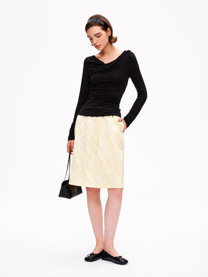 STRIKE A POSE Metallic Textured Pleated Drawstring Women&