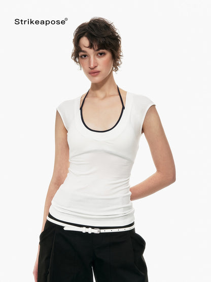 STRIKE A POSE Minimal V-neck Slim Fit Stretch Lightweight Viscose Women&
