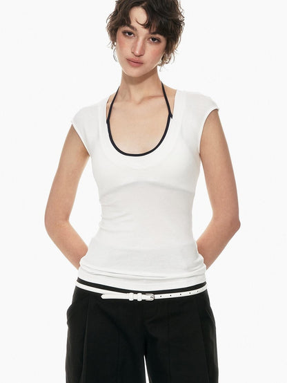 STRIKE A POSE Minimal V-neck Slim Fit Stretch Lightweight Viscose Women&