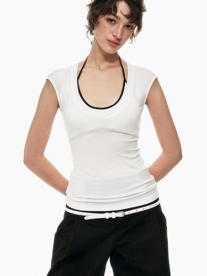 STRIKE A POSE Minimal V-neck Slim Fit Stretch Lightweight Viscose Women&