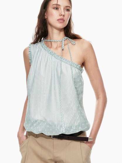 STRIKE A POSE Mint Green Asymmetrical Striped Cinched Tie Women&
