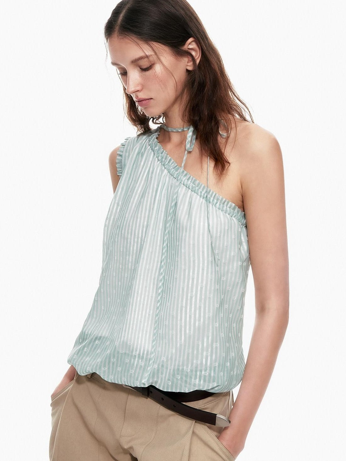 STRIKE A POSE Mint Green Asymmetrical Striped Cinched Tie Women&