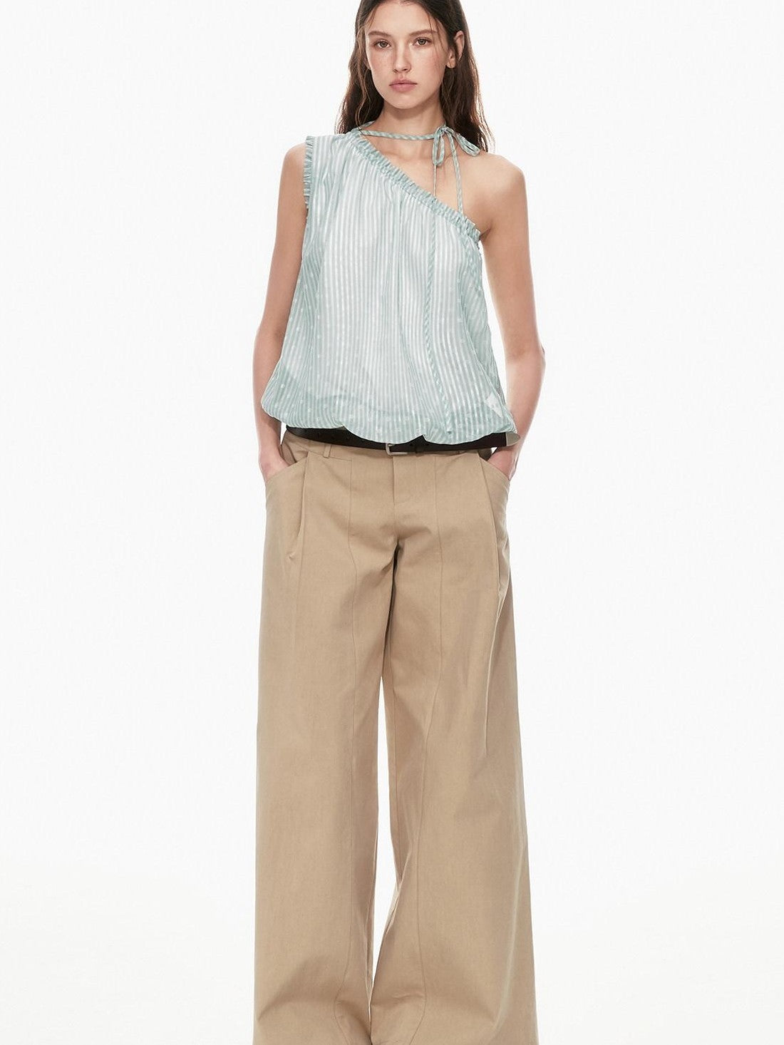 STRIKE A POSE Mint Green Asymmetrical Striped Cinched Tie Women&