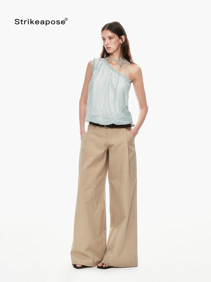 STRIKE A POSE Mint Green Asymmetrical Striped Cinched Tie Women&