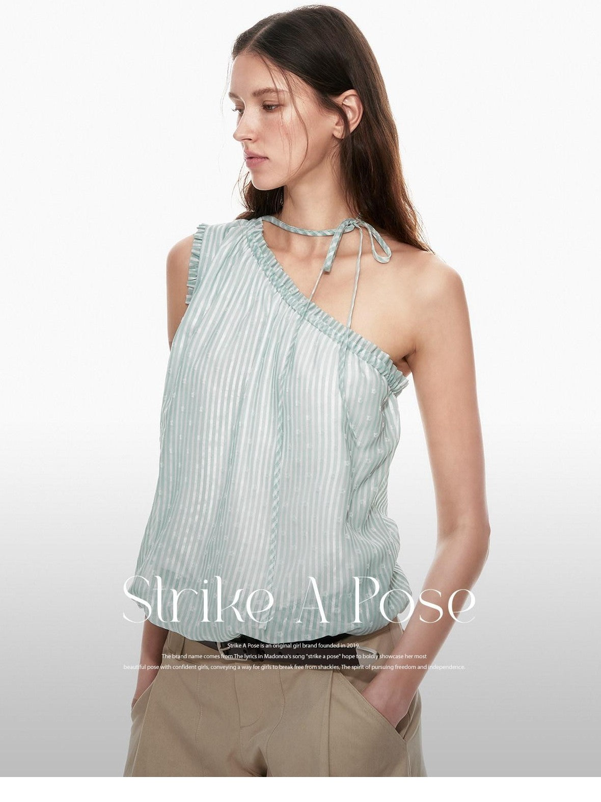 STRIKE A POSE Mint Green Asymmetrical Striped Cinched Tie Women&