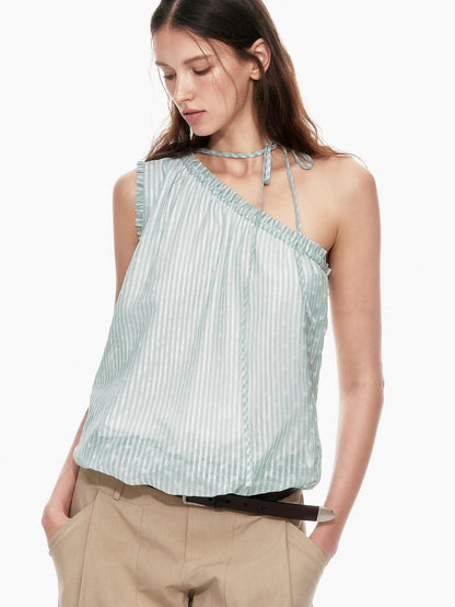 STRIKE A POSE Mint Green Asymmetrical Striped Cinched Tie Women&