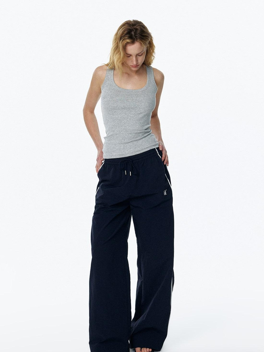 STRIKE A POSE Navy Colorblock Drapey Cargo Slight Flare Women&
