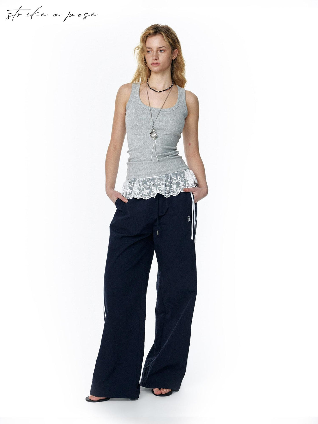 STRIKE A POSE Navy Colorblock Drapey Cargo Slight Flare Women&