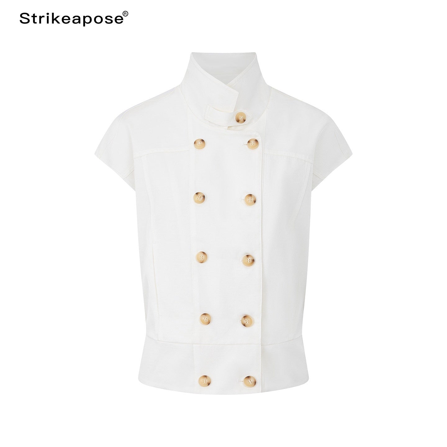 STRIKE_A_POSE_Navy_Double_Row_Button_Yoke_Waist_Cinch_Women&