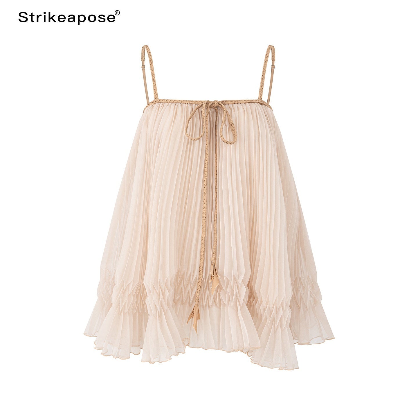 STRIKE_A_POSE_Oatmeal_A_Line_Pin_Tuck_Braided_Tie_Square_Neck_Women&