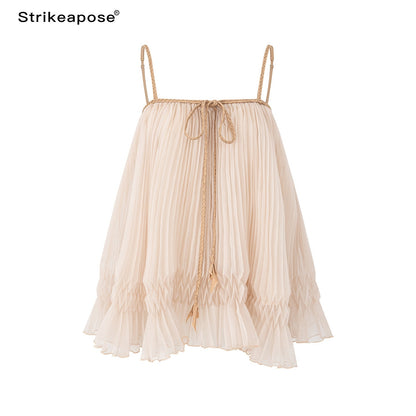 STRIKE_A_POSE_Oatmeal_A_Line_Pin_Tuck_Braided_Tie_Square_Neck_Women&