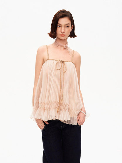 STRIKE A POSE Oatmeal A Line Pin Tuck Braided Tie Square Neck Women&