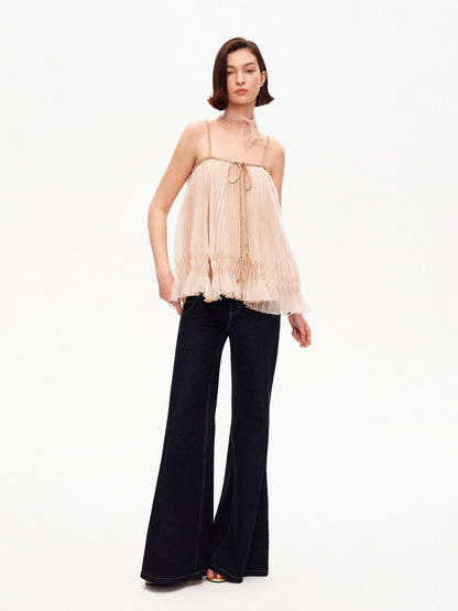 STRIKE A POSE Oatmeal A Line Pin Tuck Braided Tie Square Neck Women&
