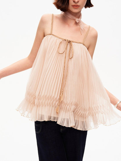 STRIKE A POSE Oatmeal A Line Pin Tuck Braided Tie Square Neck Women&