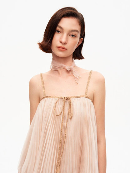 STRIKE A POSE Oatmeal A Line Pin Tuck Braided Tie Square Neck Women&