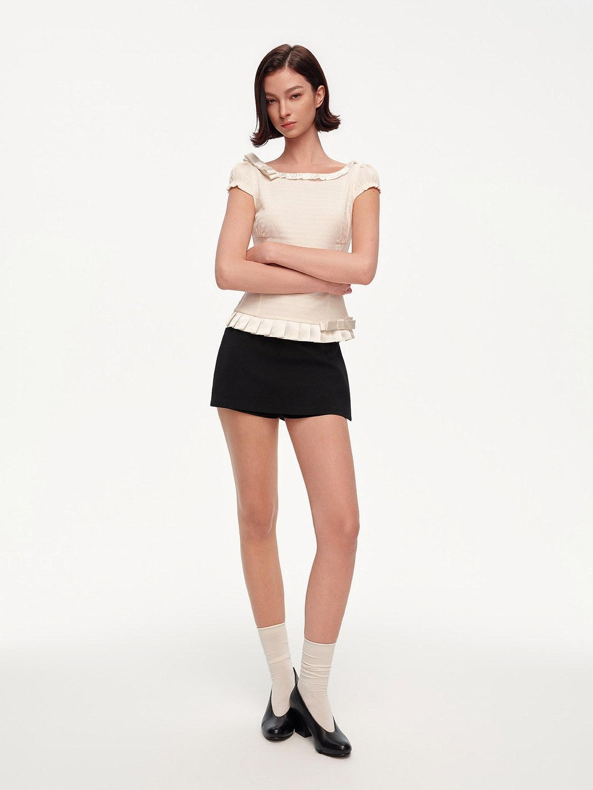 STRIKE A POSE Off Shoulder Puff Textured Waist Bow Women&