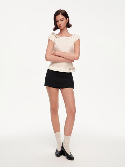 STRIKE A POSE Off Shoulder Puff Textured Waist Bow Women&