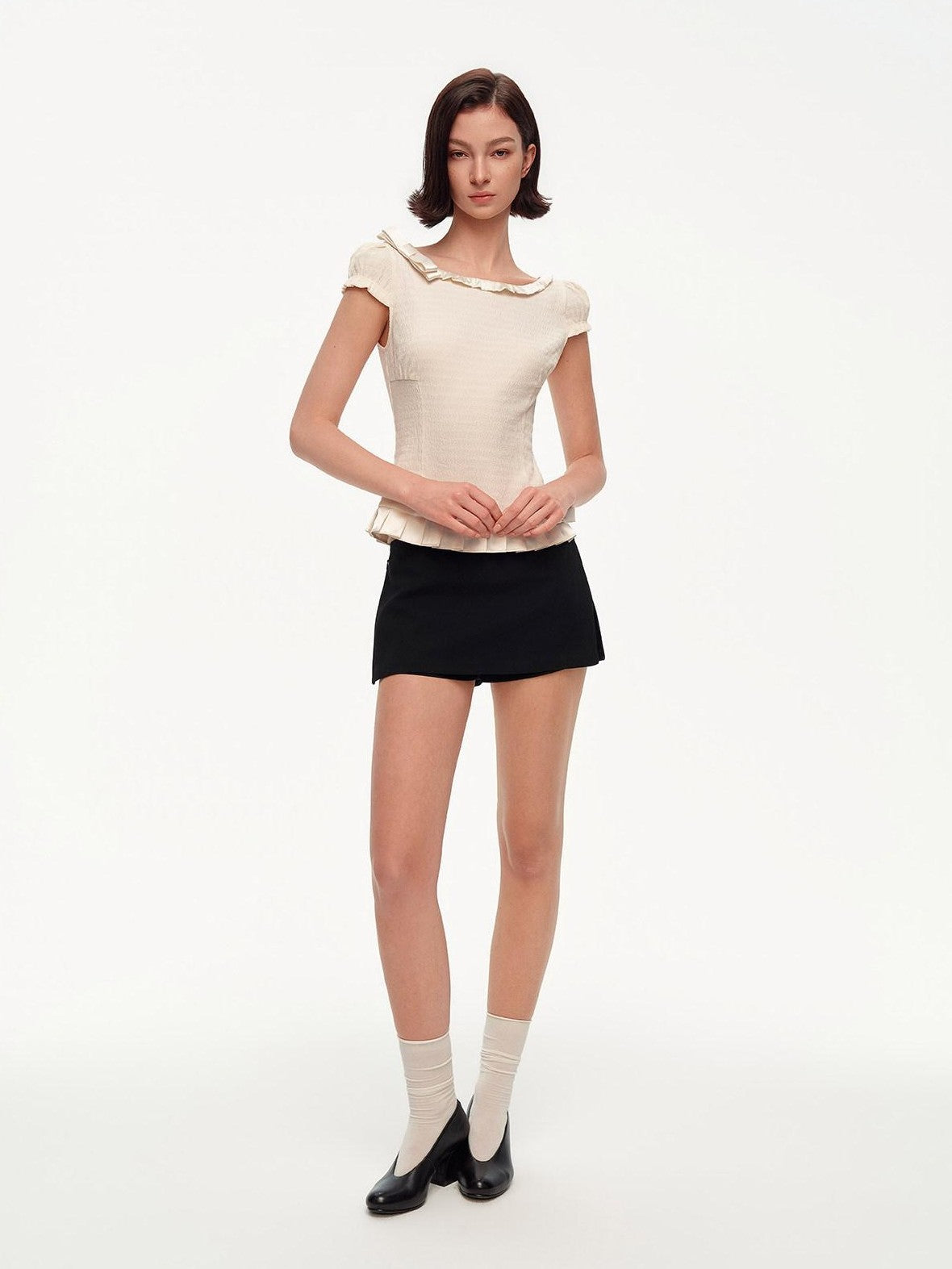 STRIKE A POSE Off Shoulder Puff Textured Waist Bow Women&