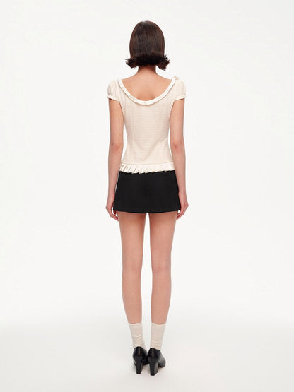 STRIKE A POSE Off Shoulder Puff Textured Waist Bow Women&