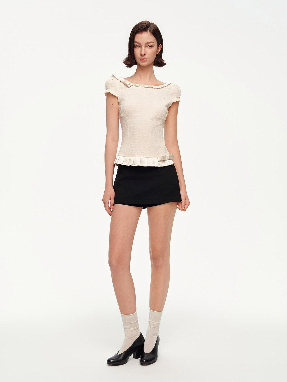 STRIKE A POSE Off Shoulder Puff Textured Waist Bow Women&