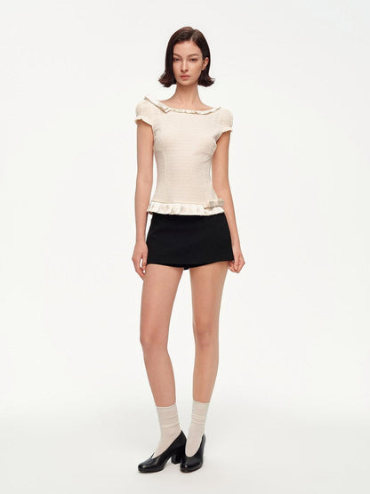 STRIKE A POSE Off Shoulder Puff Textured Waist Bow Women&