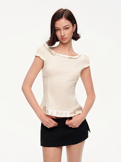 STRIKE A POSE Off Shoulder Puff Textured Waist Bow Women&