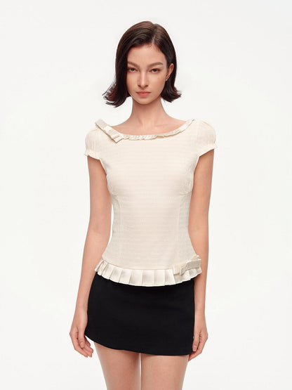 STRIKE A POSE Off Shoulder Puff Textured Waist Bow Women&