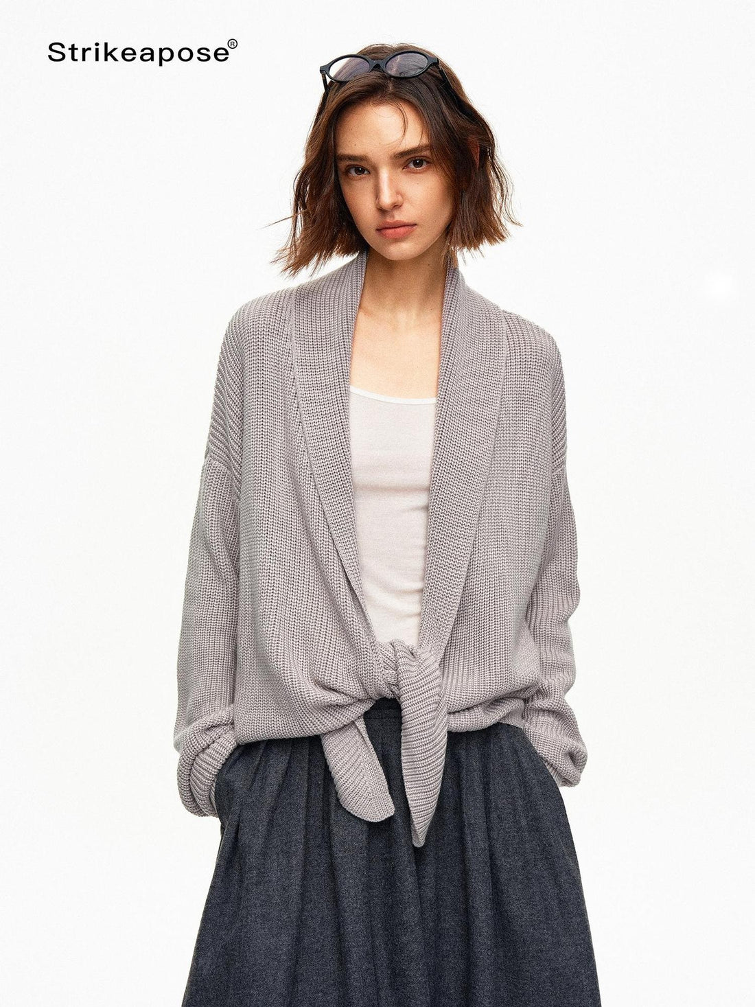 STRIKE A POSE Oversized Wool Blend Big Lapel Knit Cardigan Retro Women&