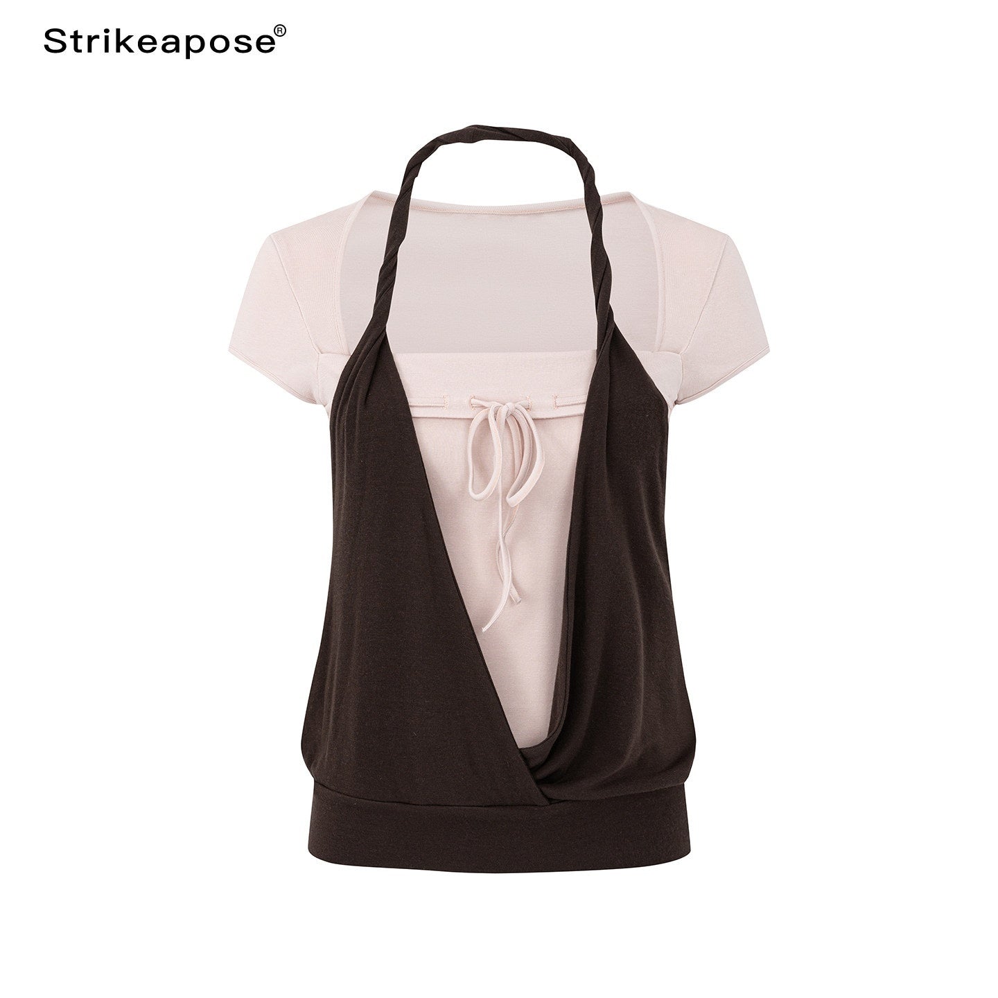 STRIKE_A_POSE_Pink_Brown_Colorblock_Faux_Layered_Women&