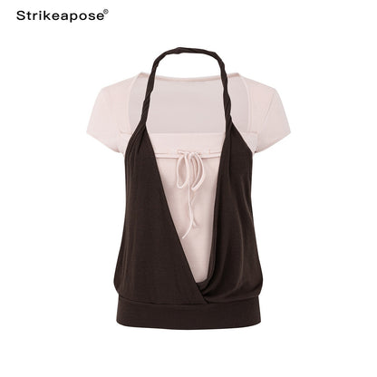 STRIKE_A_POSE_Pink_Brown_Colorblock_Faux_Layered_Women&