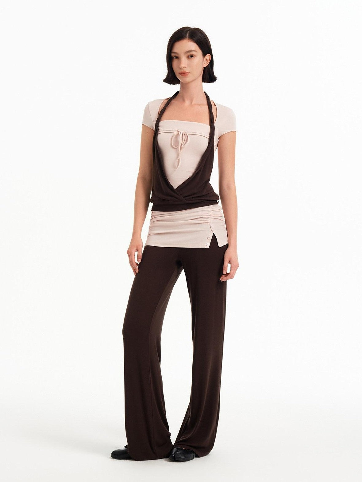 STRIKE A POSE Pink Brown Colorblock Faux Layered Women&